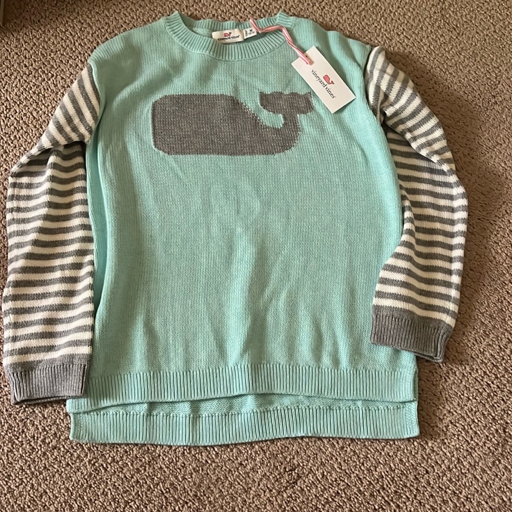 kids teal vineyard vines sweater, size M